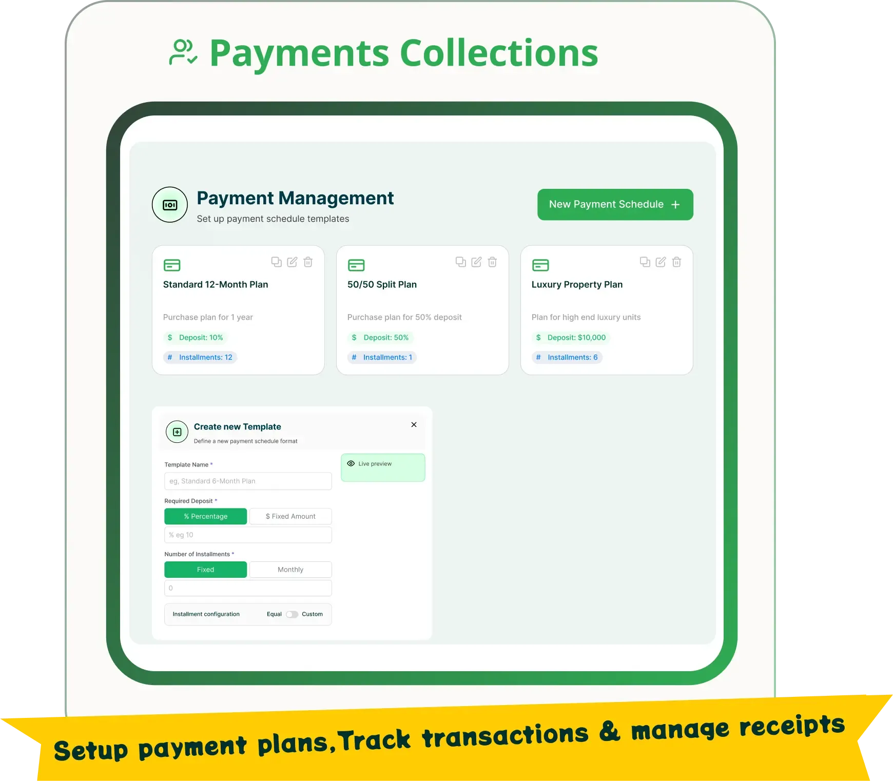 Payment Collections dashboard with transaction tracking